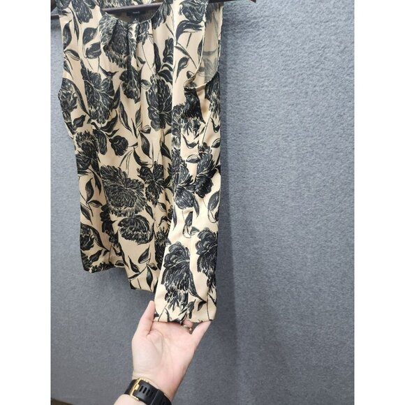 Talbots Womens Sleeveless Floral Print Blouse Size 6 Beige & Black Polyester Ble - Picture 2 of 6